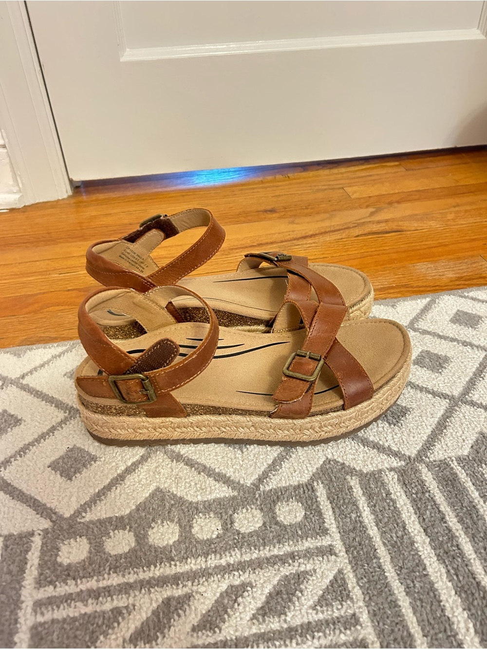 Aetrex Brown Leather Espadrille Platform Sandals with Ankle Strap
